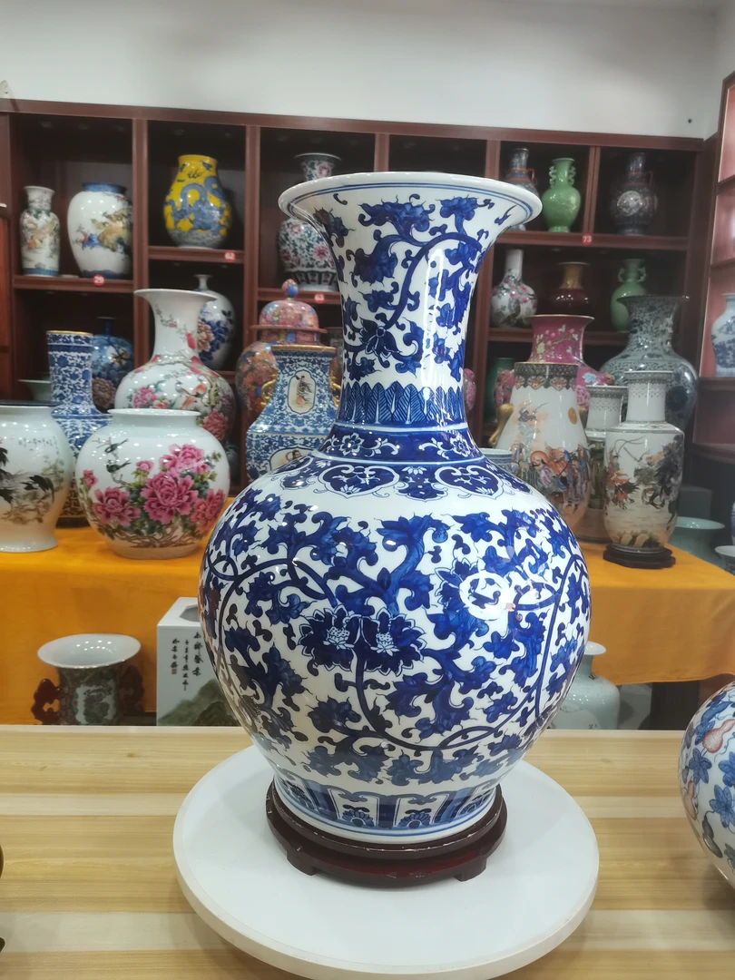 景德镇陶瓷青花缠枝莲赏瓶花瓶陶瓷花瓶青花瓷青花瓷花瓶客厅高档