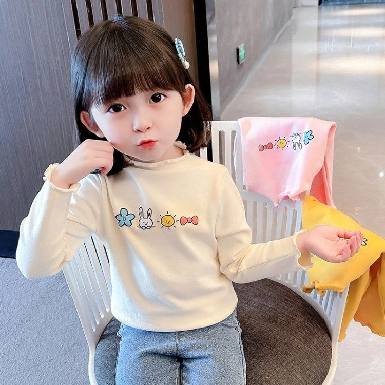 女童打底衫2024秋季新款宝宝印花洋气T恤6小女孩百搭保暖长袖上衣