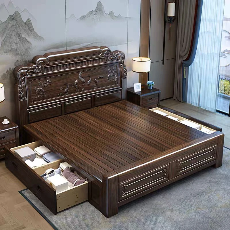 1.5米1.8米储物高箱床仿古雕花床中式风格家用新中式简约主卧室