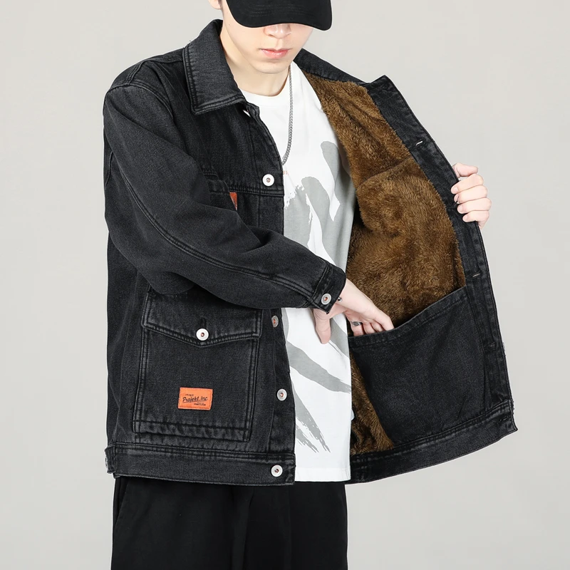 牛仔外套新款男士夹克宽松大码上衣春秋冬加绒工装潮男时尚上衣服