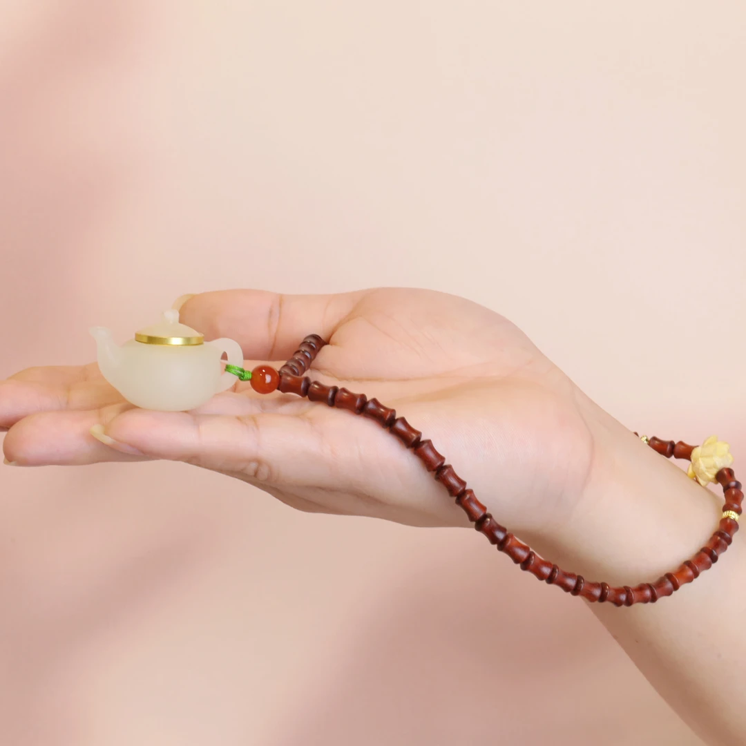 【一片冰心在玉壶】夜光壶香囊手把件配小叶紫檀竹节手提链