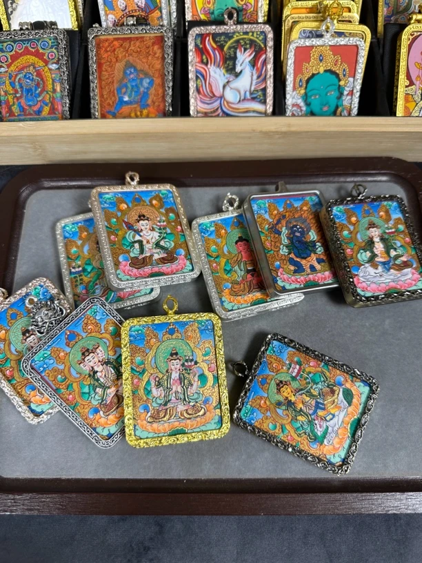 纯手绘绿度母黄财神八大守护系列唐卡