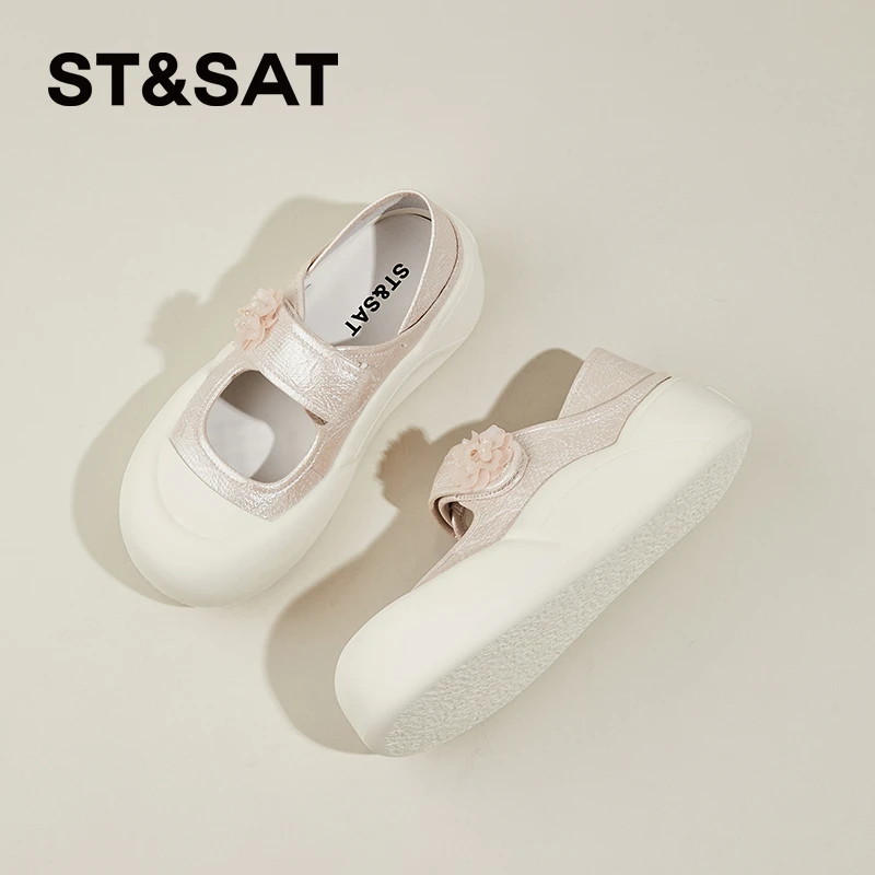 星期六女鞋桃花浅浅冬季踩屎感松糕女单鞋浅口厚底百搭气质鞋子女