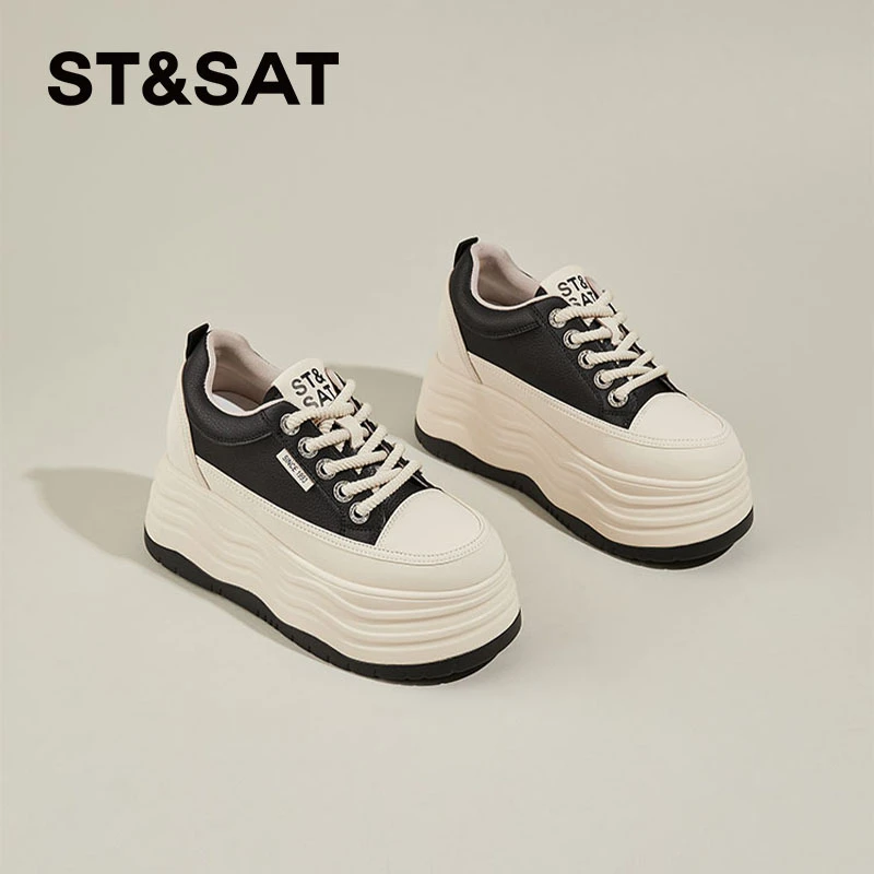 星期六增高8cm小白鞋2025冬季学院风厚底高帮时尚休闲小众女单鞋.