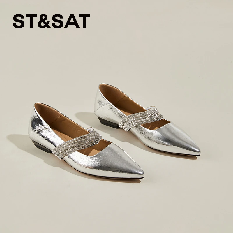 星期六气质浅口女鞋银色轻奢时尚冬季长裙专用鞋子百搭款玛丽珍鞋