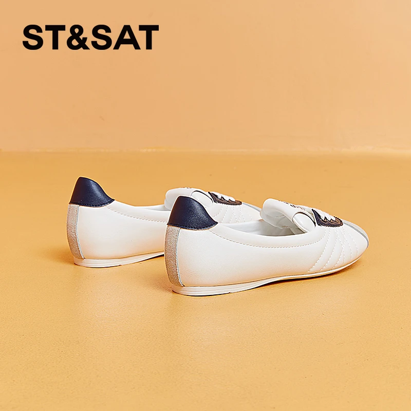 星期六真皮单鞋2025平底春季白色软底经典学院风经典百搭芭蕾舞鞋