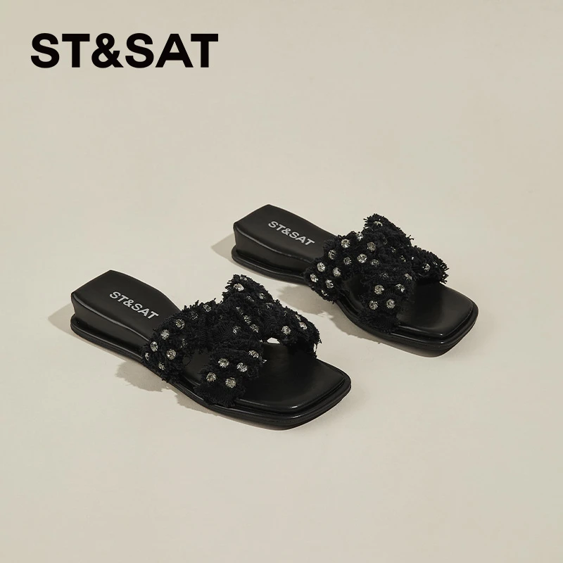 星期六女鞋夏季外穿凉鞋明星同款鞋女款露趾法式小香风百搭凉拖鞋