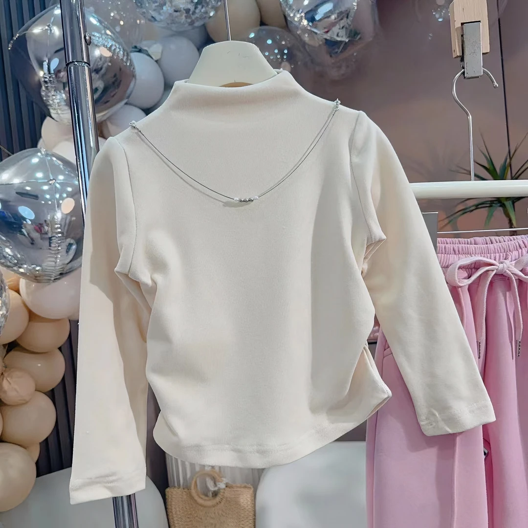 【米小逗】2024秋冬白色百搭加绒打底衫