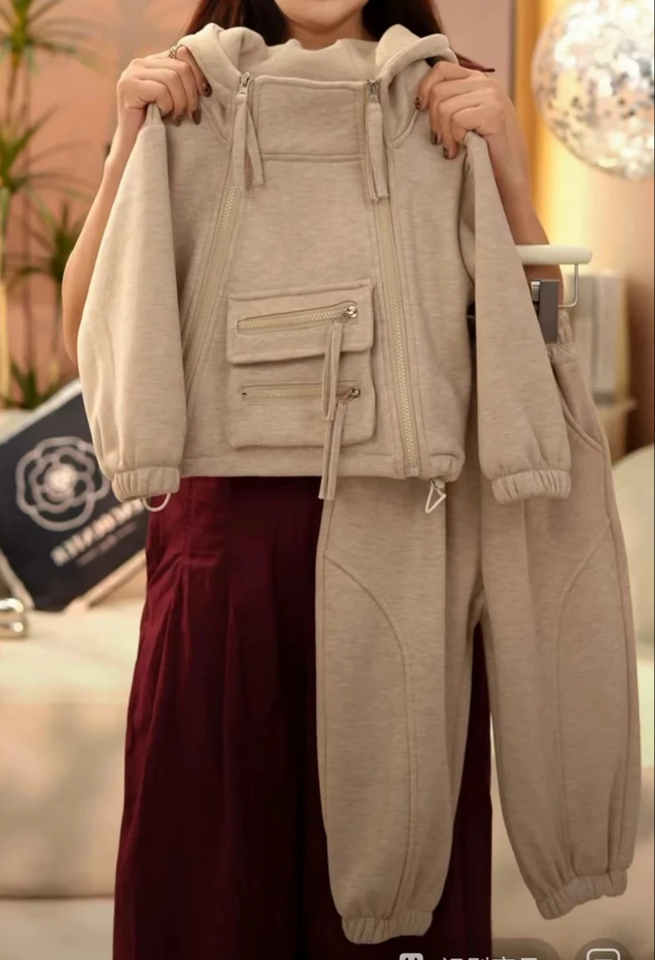 逗小铺【米小逗】加绒定制韩版休闲百搭甜美洋气卡通开衫套装mc027