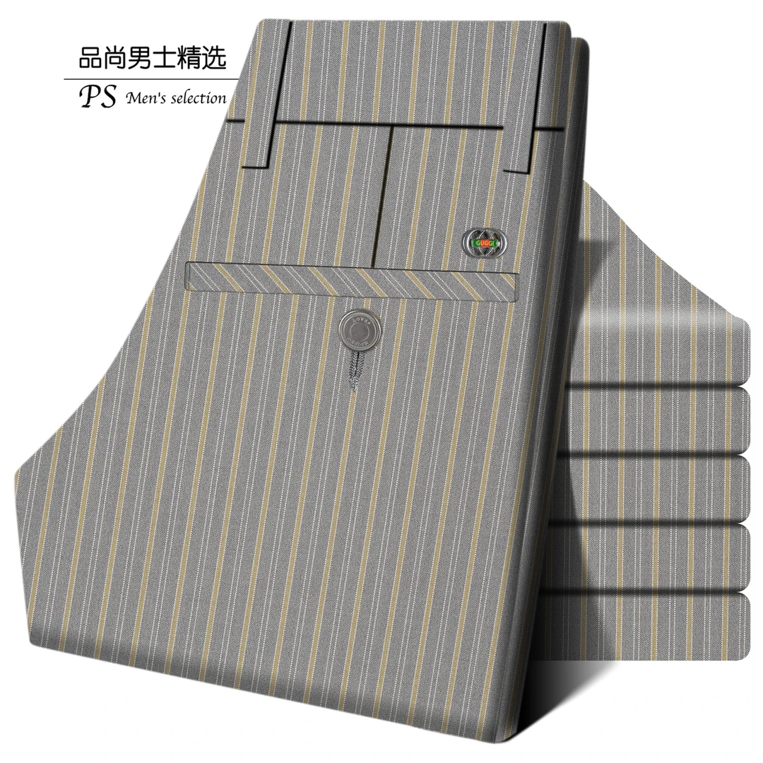 休闲裤裤子男士夏季时尚潮流春夏薄款直筒直筒春秋中年修身条纹薄