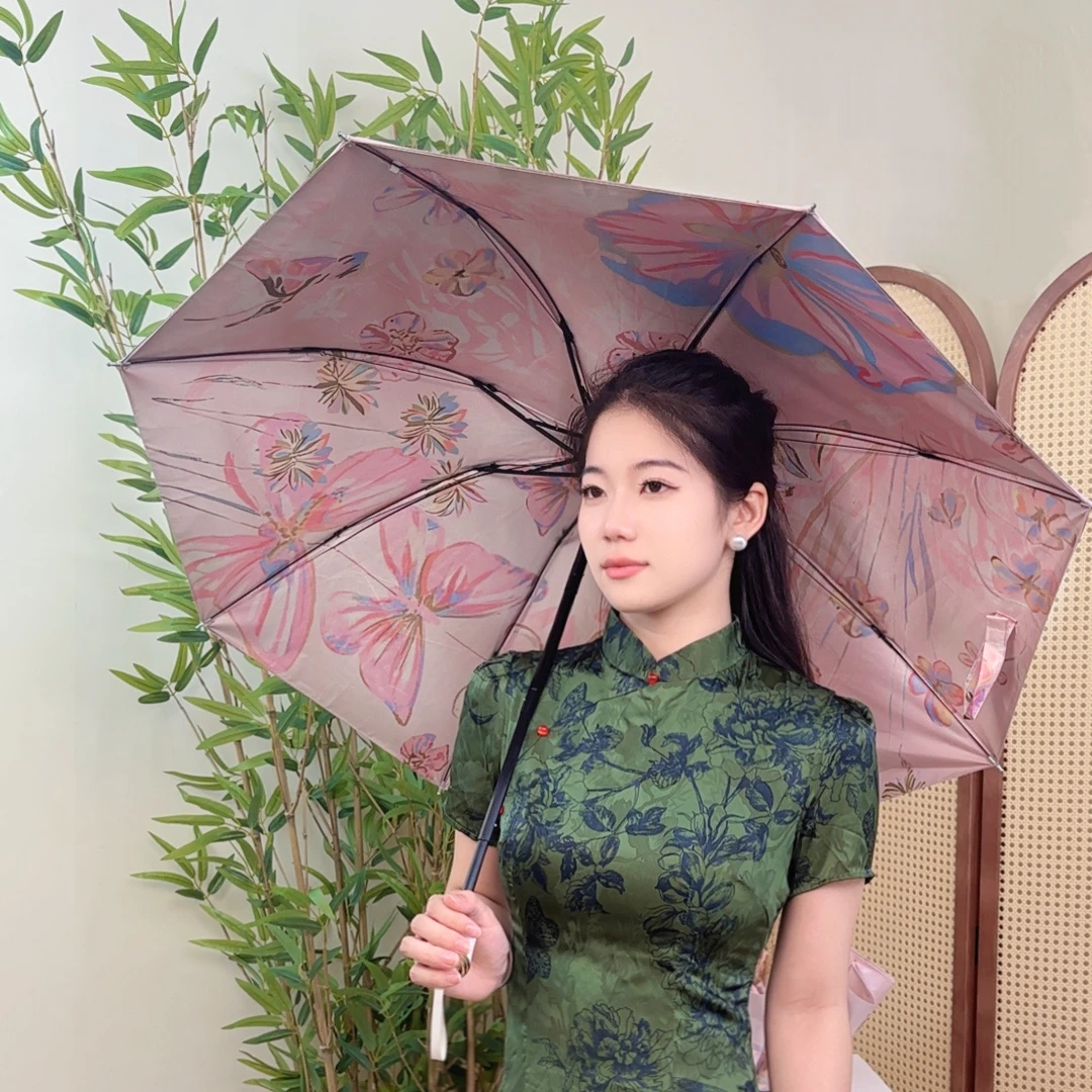 添致【双层五折伞】双面双花折叠晴雨两用伞防晒防紫外线太阳伞女生