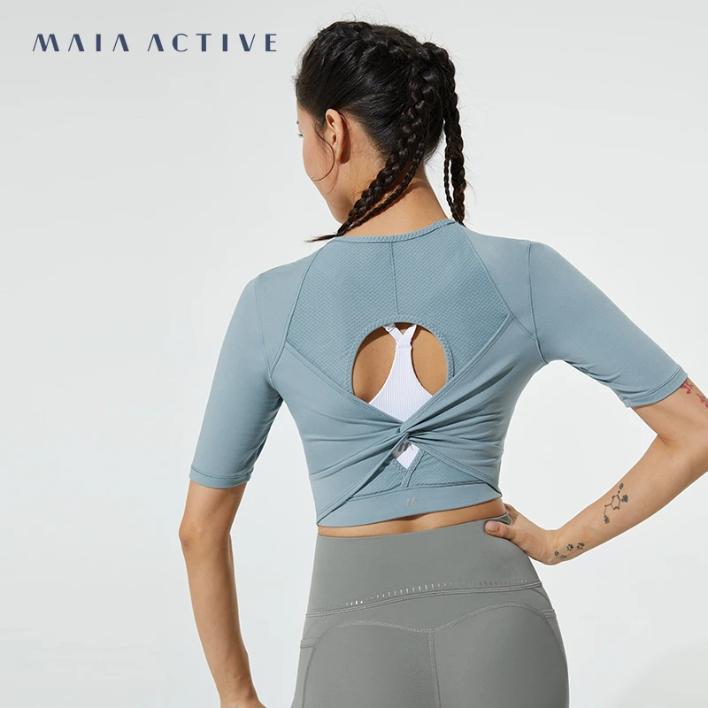 MAIAACTIVE 透气露背短款健身短袖运动上衣瑜伽T恤 222TS016