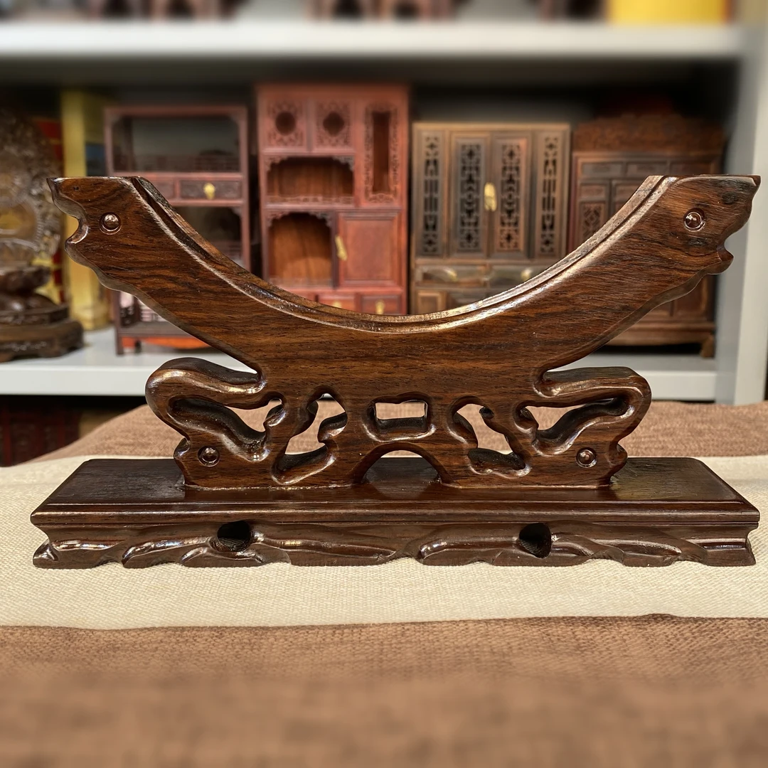 黑檀木平安扣底座木制摆件工艺品架磁盘玉片玉璧茶饼圆盘置物架