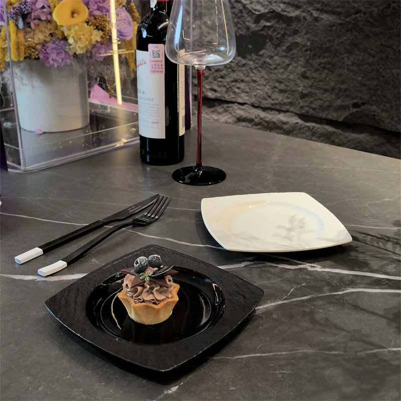 【天环6.5英寸正方盘】岩涧系列欧式陶瓷蛋糕甜点高级简约方盘小号