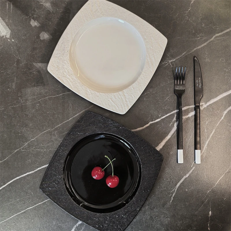 【天环8.5英寸正方盘】岩涧系列欧式陶瓷蛋水果意面高级简约方盘