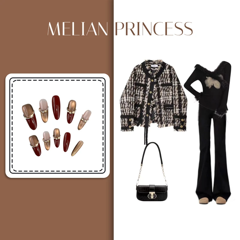 梅琳公主【焦糖布丁】美拉德纯手工穿戴美甲爆款MELIAN美甲穿戴甲片