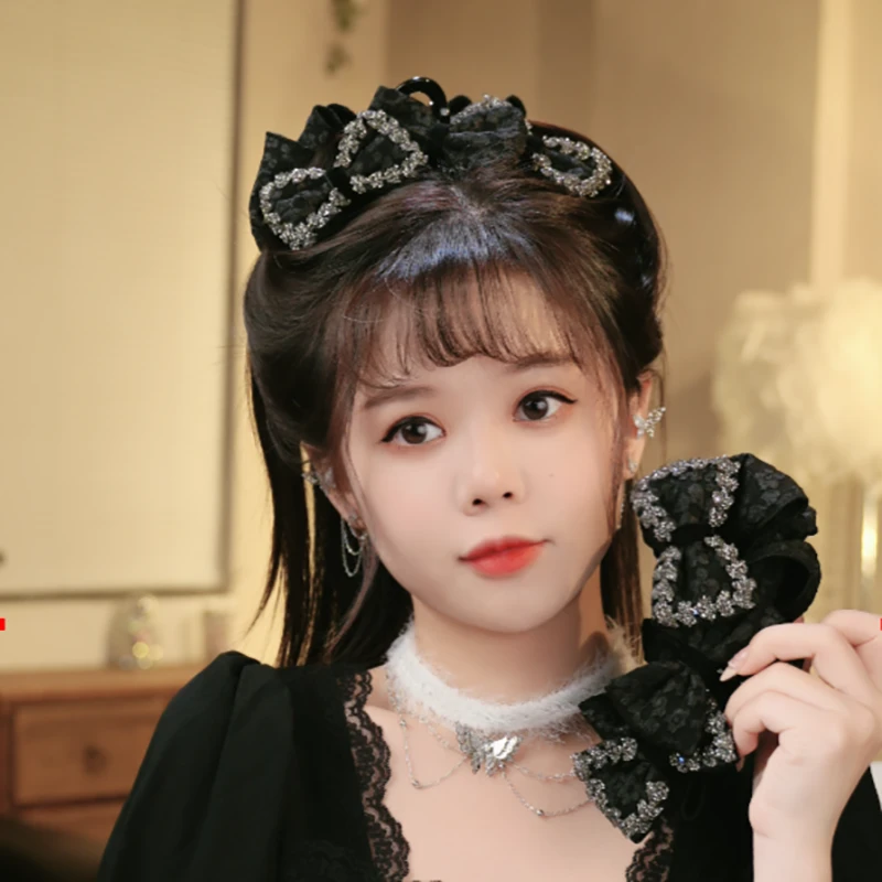秋冬显发量鲨鱼夹发卡女童复古蕾丝网红爆款蝴蝶结大号发卡夹子