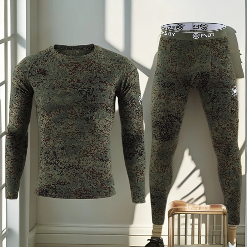 ESDY户外运动保暖内衣男款德绒迷彩登山骑行保暖内衣套装