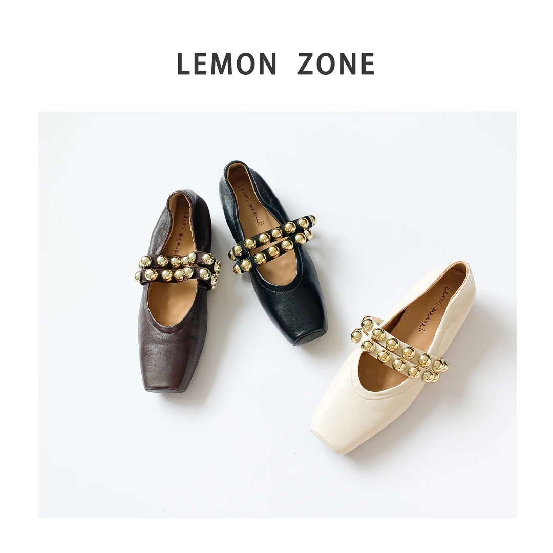 【柠檬】立体猪鼻金珠高级感女鞋 | 真皮软底内增高百搭单鞋 | 4cm