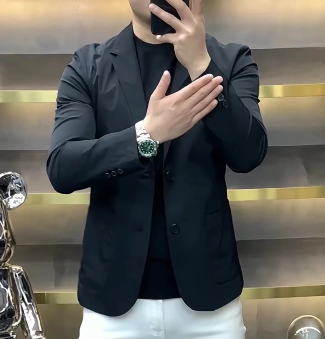 春季男士黑色修身商务百搭西服潮流时尚休闲西装外套高品西服上装