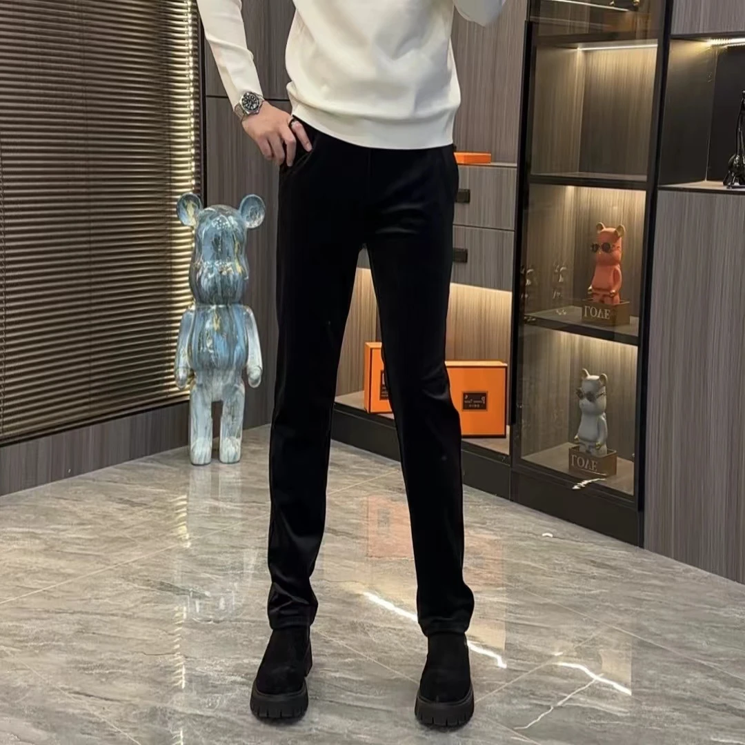 轻奢高品欧货百搭丝绒商务直筒休闲裤男修身显瘦高级潮流小脚裤