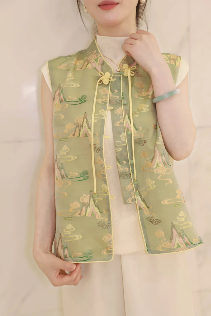 【香绮名夏】新中式 异色罗 高山流水马甲春秋新款小众设计