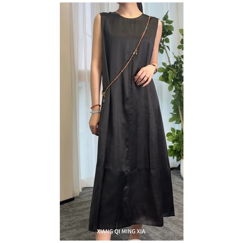 【香绮名夏】香云纱纯黑色连衣裙 新款