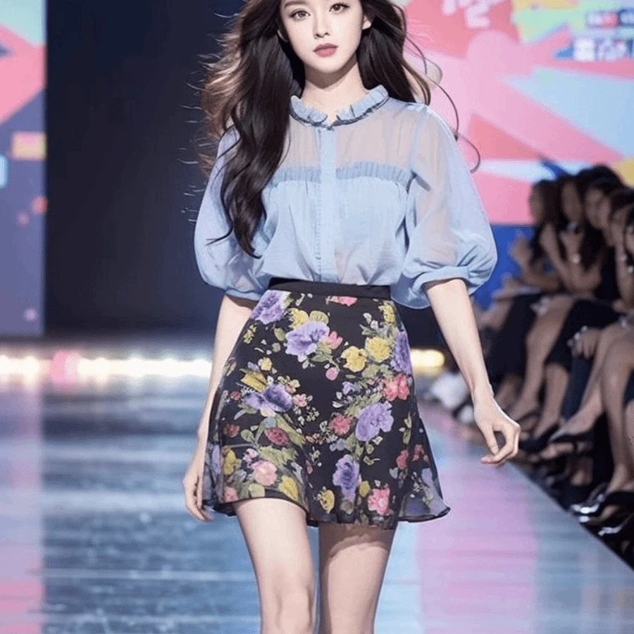 蓝色衬衫独特漂亮小衫小上衣女2024新款爆款韩系今年流行别致绝美