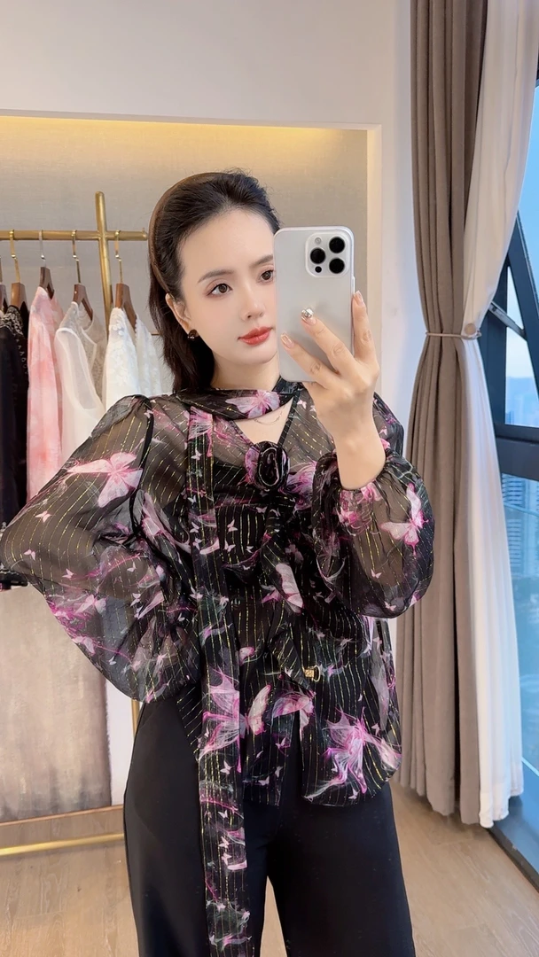 【25151】真丝长袖衬衫秋装女2025年新款设计感洋气减龄桑蚕丝上