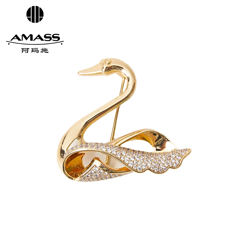 合金合成锆石胸针 AMASS/阿玛施百搭配饰金属天鹅胸针5900504