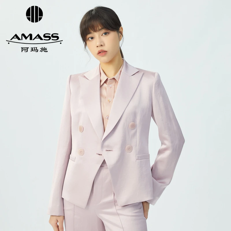 阿玛施AMASS新款女装小众通勤质感双排扣收腰西装女外套5400709-2