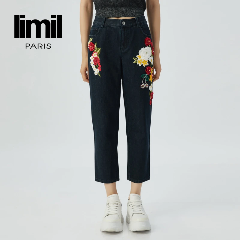 【二折商品，不退不换】阿玛施丽米儿limil镶嵌九分牛仔裤9100034