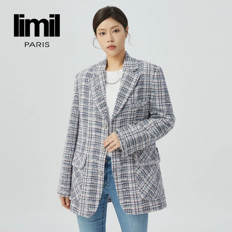 阿玛施丽米儿limil复古中长款千金小香风花呢西装休闲外套9400133