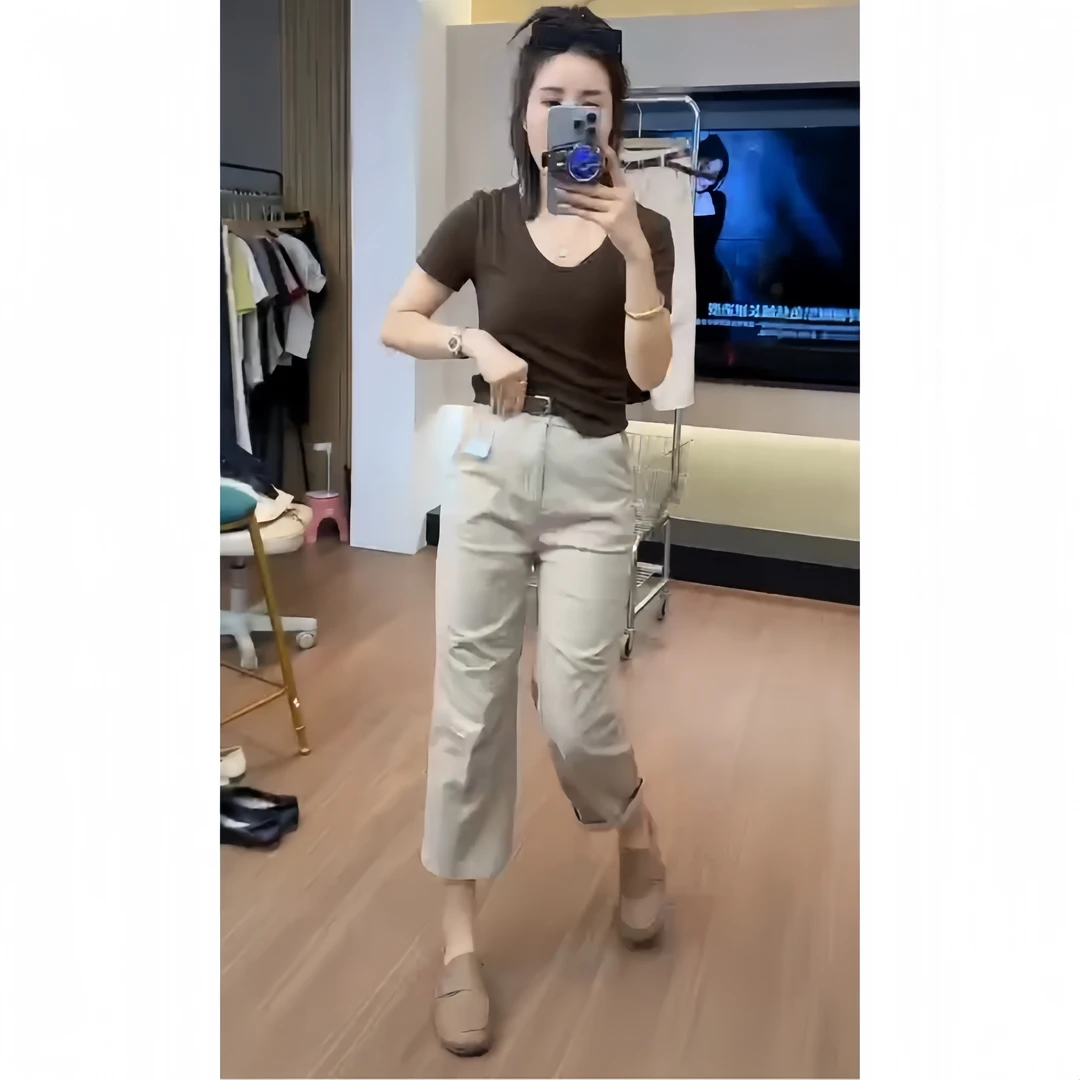 2024夏季牛仔裤女薄款高腰显瘦休闲奶奶裤八分大码弯刀显瘦哈伦裤