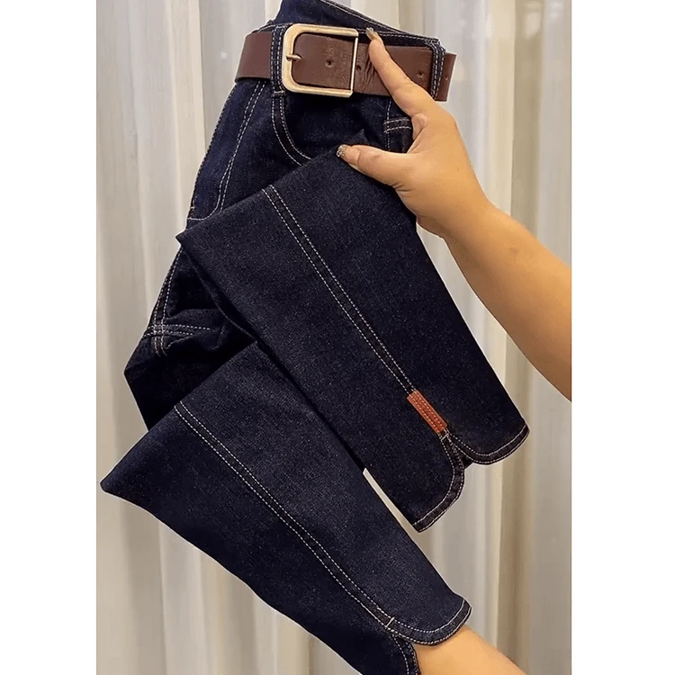 2024秋季新款弹力小脚牛仔裤女显瘦八分烟管裤大码直筒开叉铅笔裤