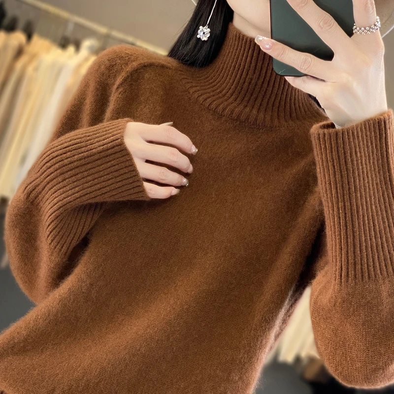 《慵懒高级》重磅加厚100%纯羊毛衫高领毛衣女宽松打底毛衣