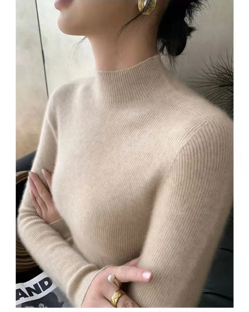 【一线成衣】360克2024秋冬新款针织半高领打底衫弹力显瘦套头长袖