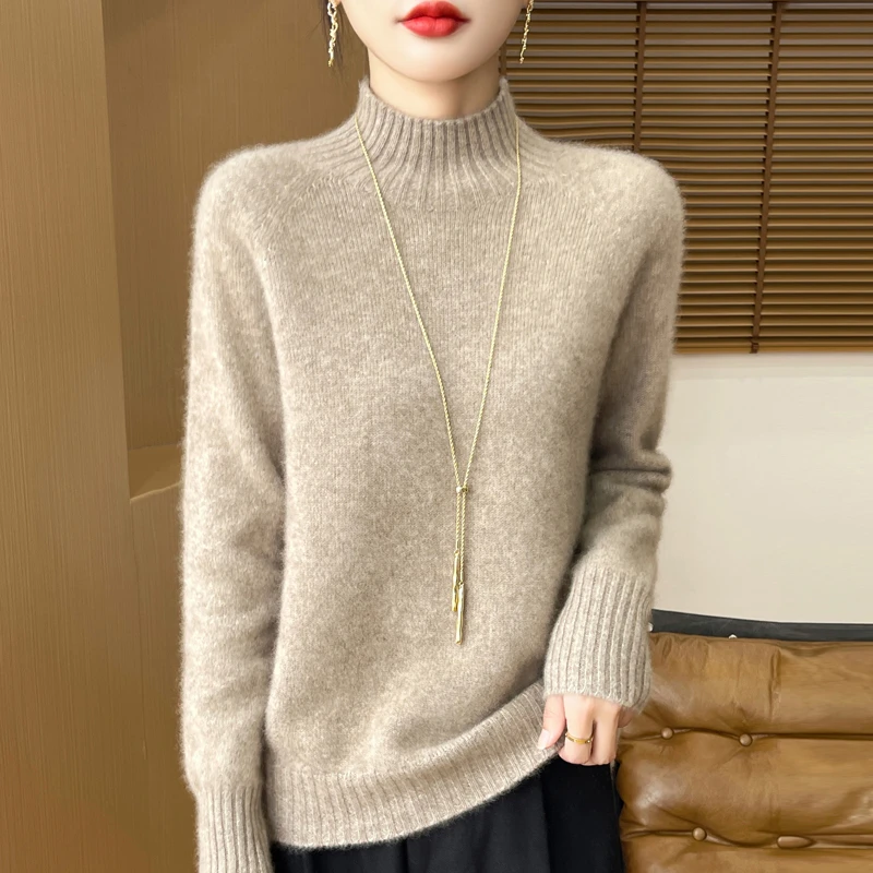 重磅加厚#400克 一线成衣半高领打底衫套头宽松针织长袖