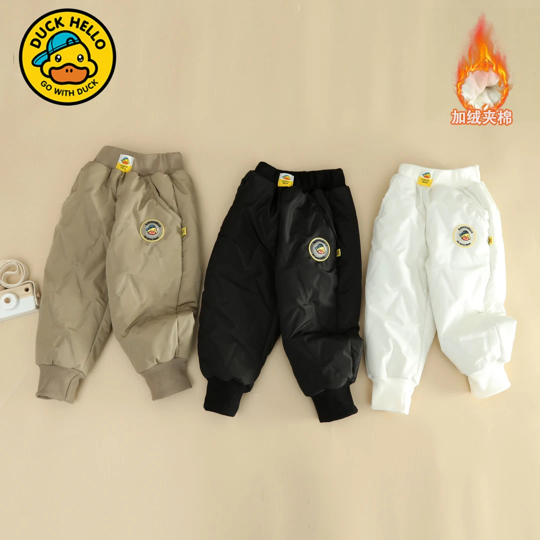 小黄鸭儿童冬季一条过冬棉裤中小童男女宝宝夹棉加绒裤子