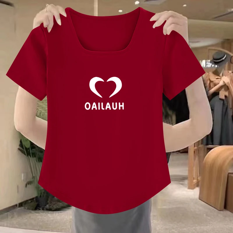 【清仓捡漏】方领弧形设计感别致百搭短袖t恤女夏季洋气t恤女上衣