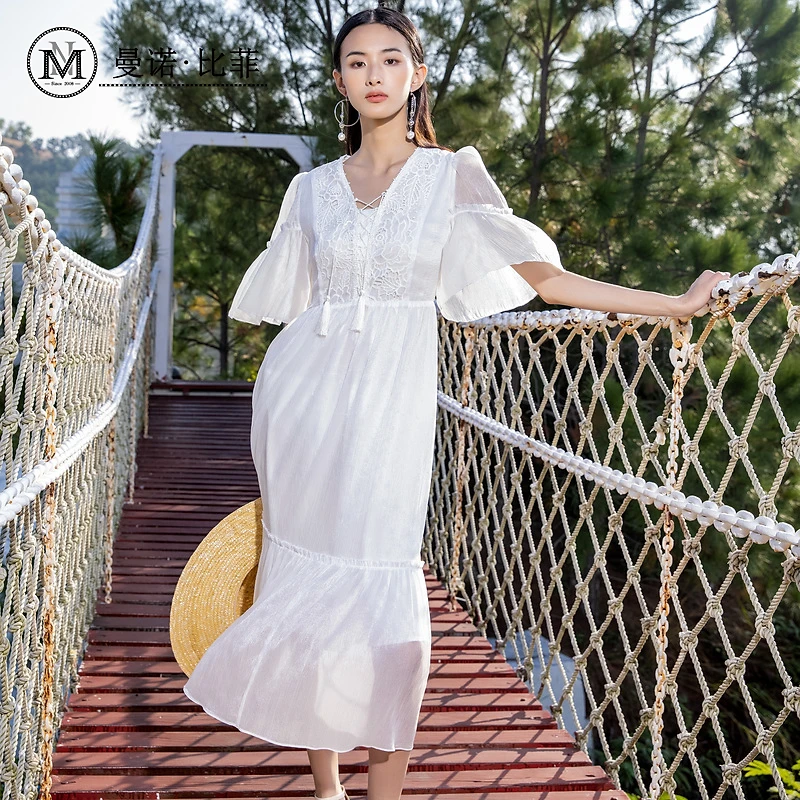 【芊芊专属】曼诺比菲浪漫度假短袖连衣裙MEBL122055