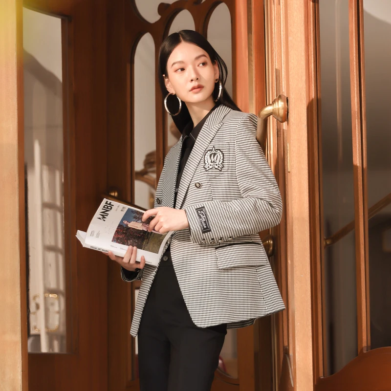 【白姐专属】英伦修身千鸟格西装外套MEBG135145