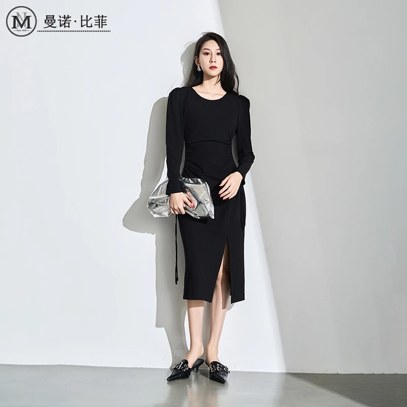 【老板娘夏天】曼诺比菲收腰显瘦长袖打底连衣裙MEEL161008