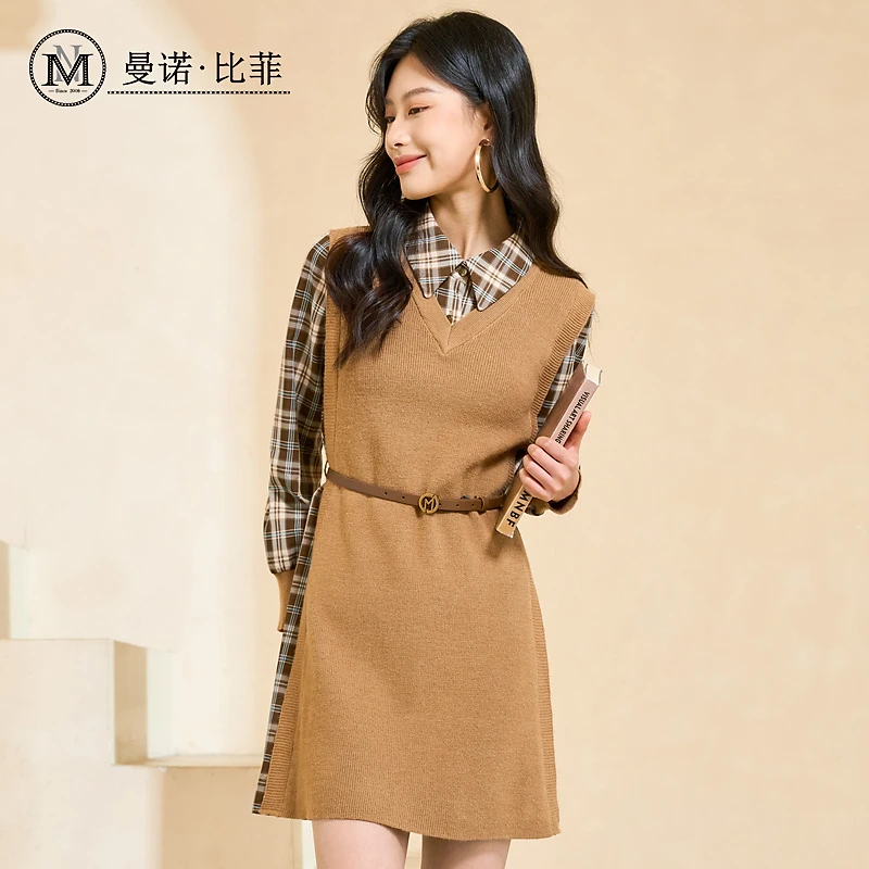 【丽公主】曼诺比菲精致毛织拼接连衣裙DMEEL131162