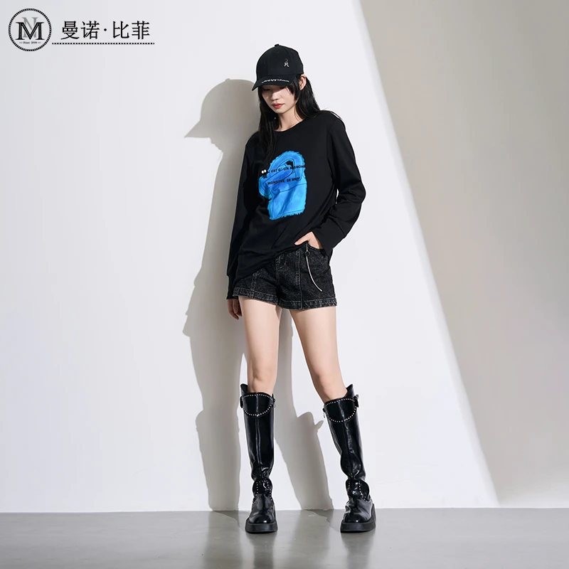 设计感印花长袖T恤MEET135138