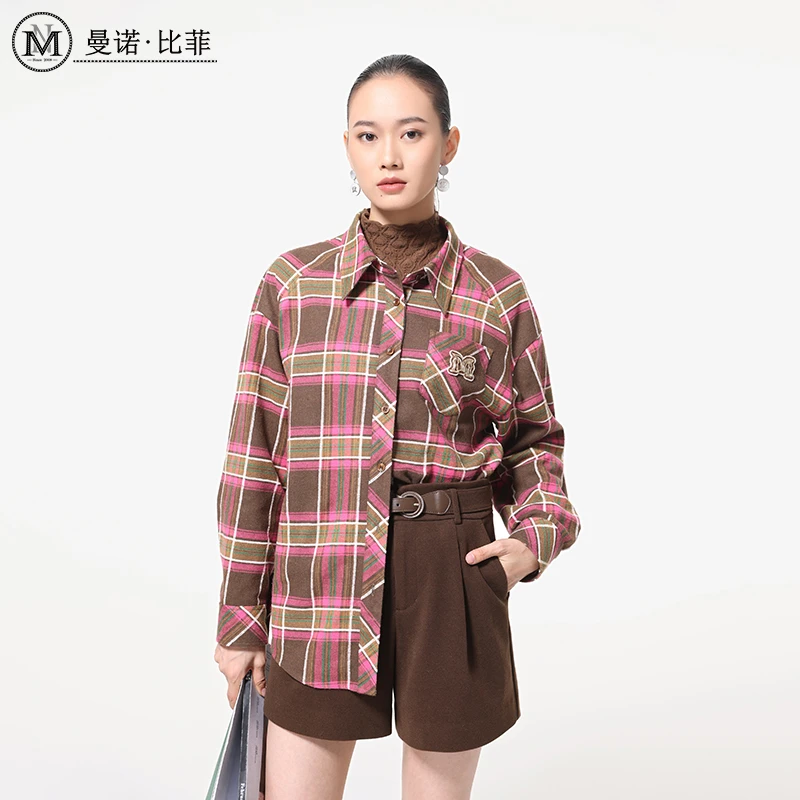 复古格子长袖衬衫MEES144125