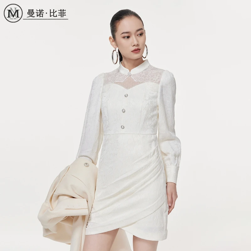 【诗语专属】曼诺比菲不规则设计网纱连衣裙MEEL142067