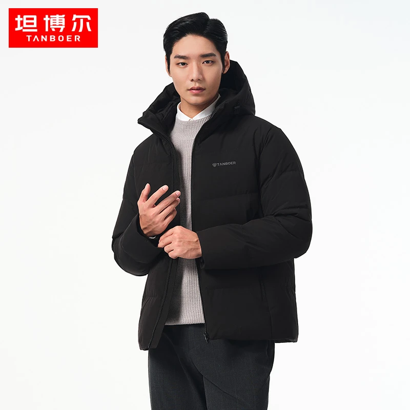 坦博尔新款男士商务高级连帽中长款羽绒服冬季保暖加厚TF236357
