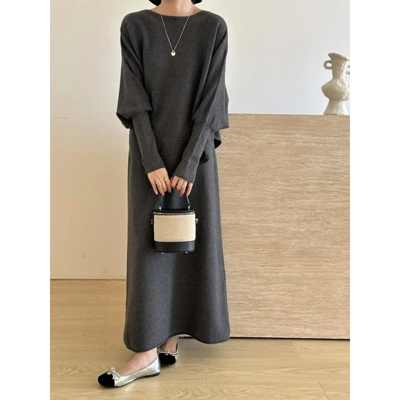 新款秋冬时尚斗篷毛衣女慵懒风宽松显瘦蝙蝠袖针织衫冬季上衣烟青