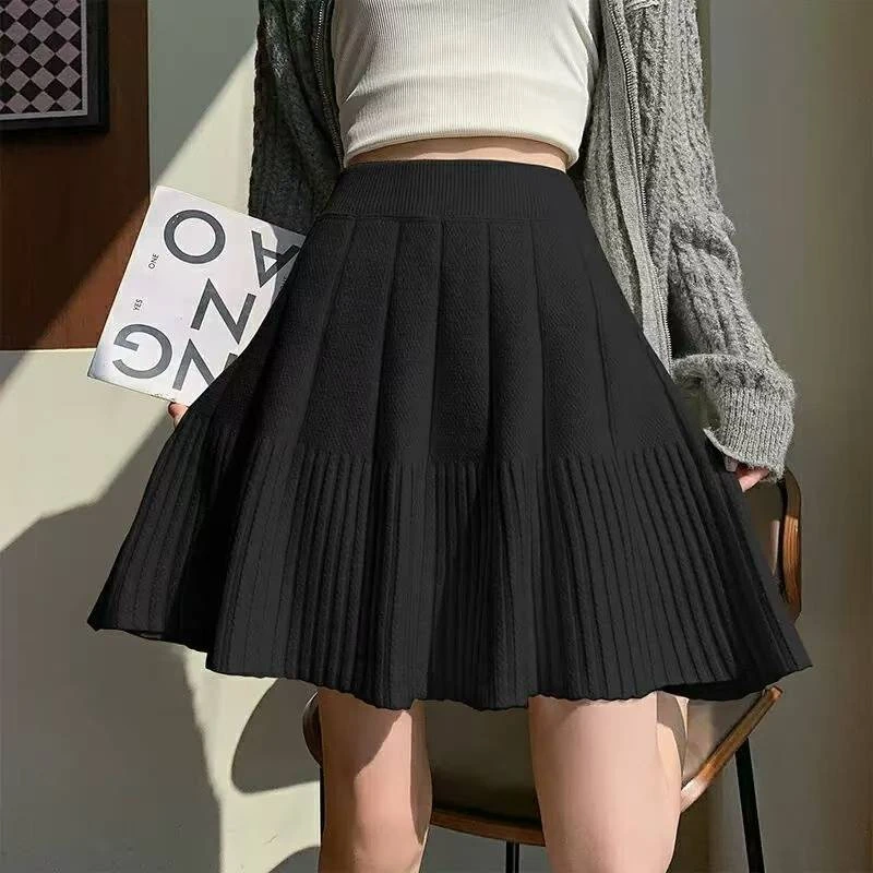 小个子秋冬光腿神器高腰韩版百搭学院风半身裙黑色白色百褶裙A字